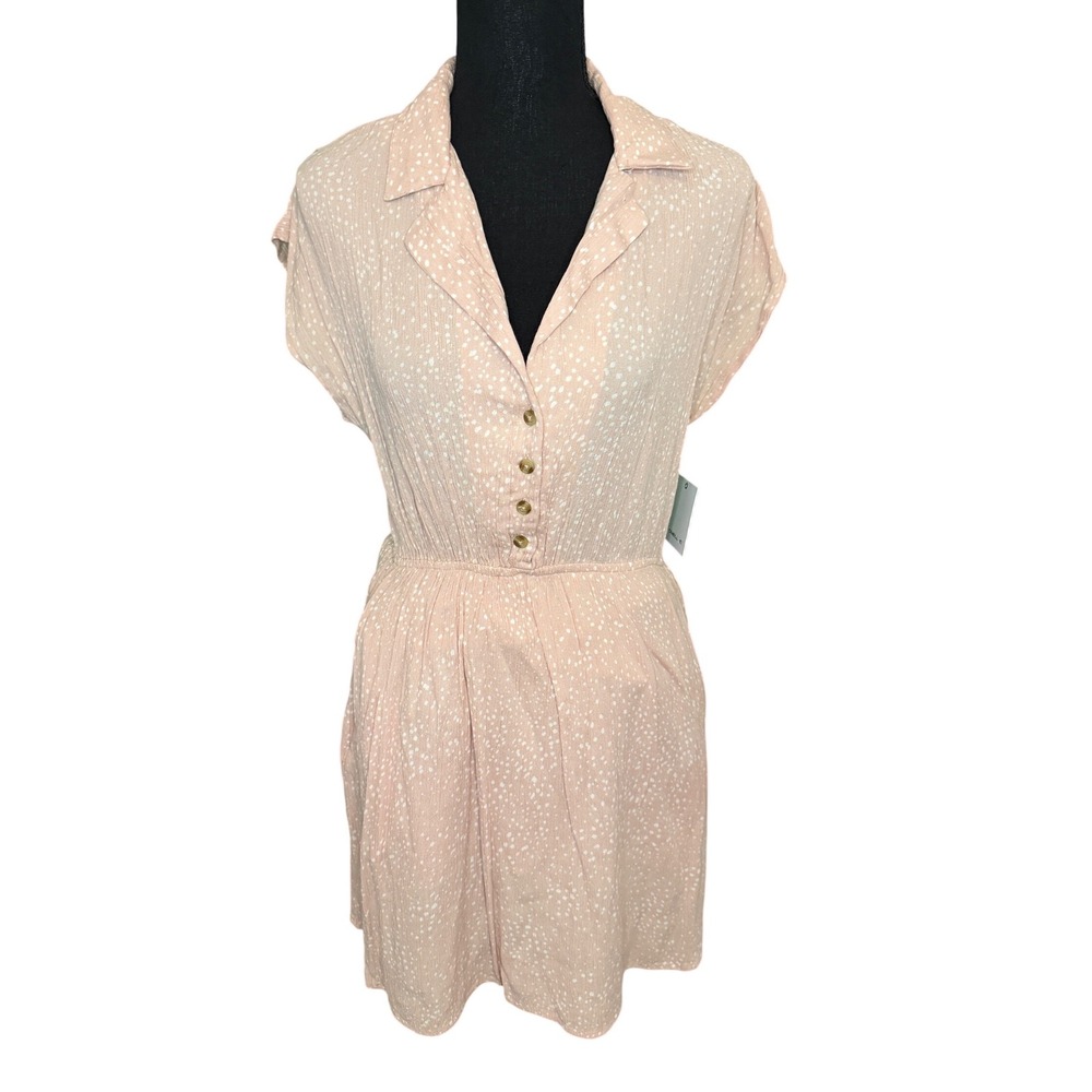 O'Neill Lori Mini Dress Peach Pink White Speckled Button Front Size S NWT